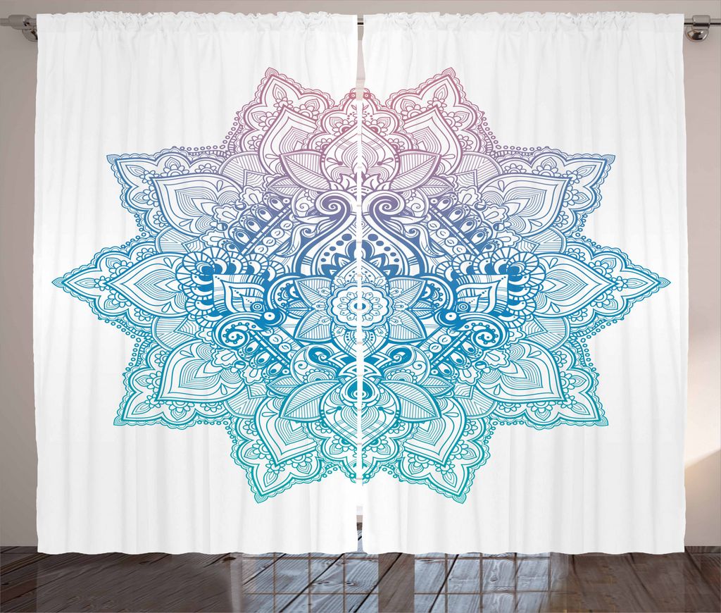 ABAKUHAUS Lotus Rustikaler Vorhang, Paisley-Motiv Bohem Art, Wohnzimmer Universalband Gardinen mit Schlaufen und Haken, 280 x 245 cm, Lila Hellblau