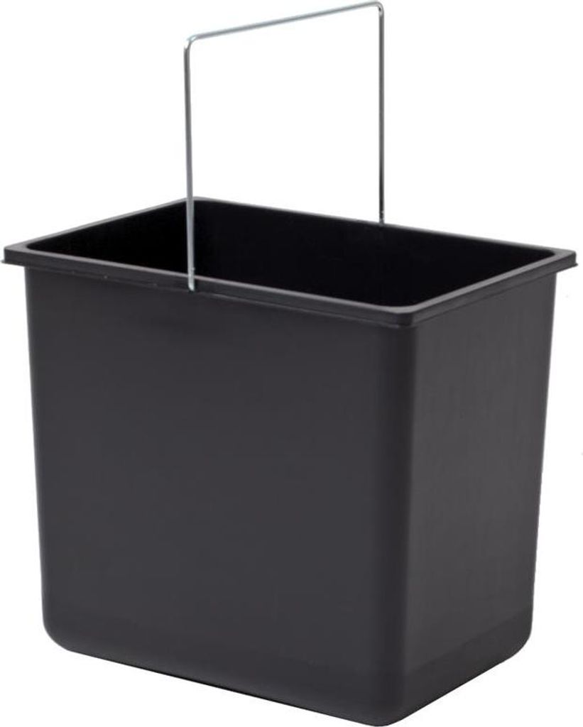 A black rectangular bucket with a silver wire handle.