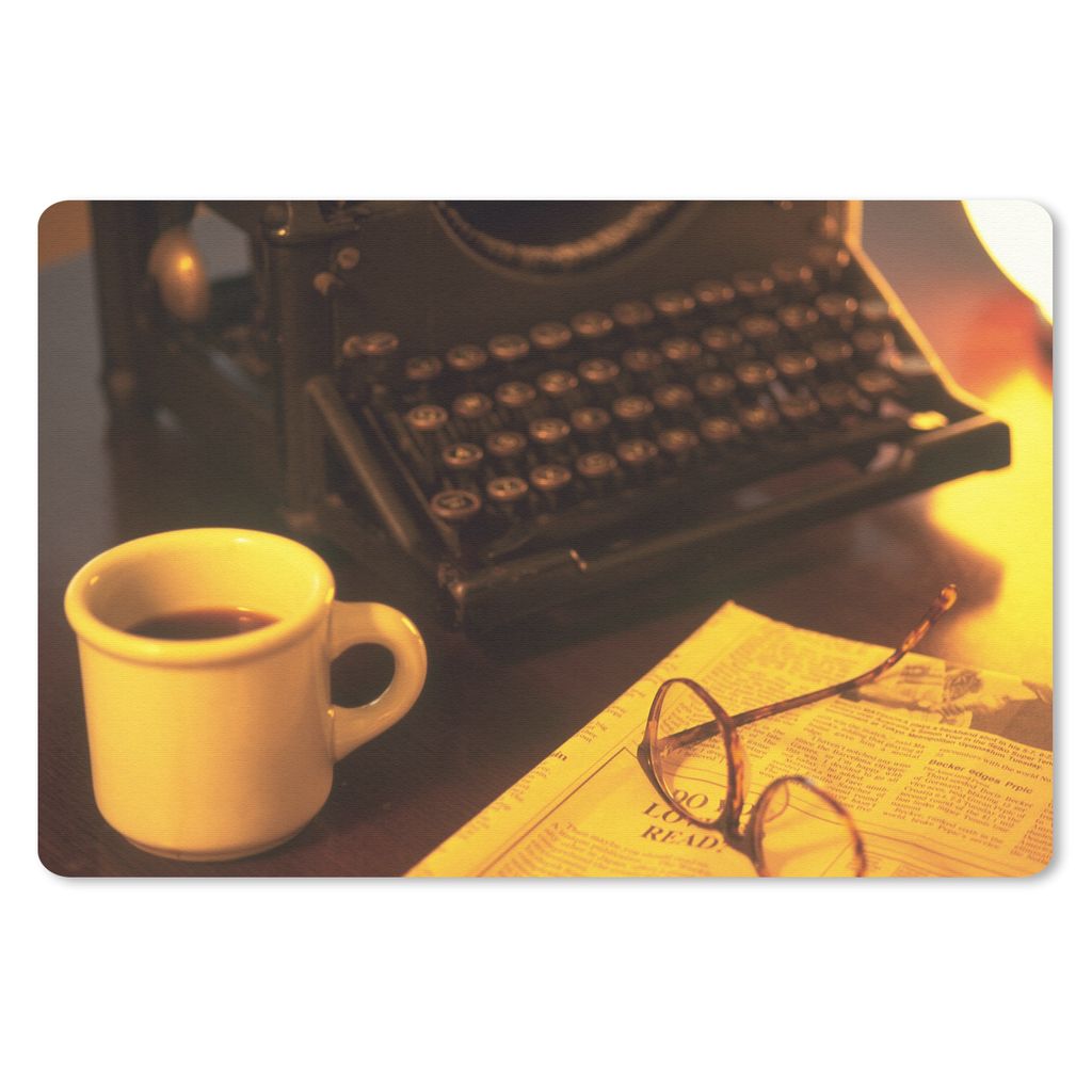 MuchoWow Schreibtischunterlage Schreibmaschine - Retro - Kaffee 60x40 cm - XXL Mauspad - Großes Mauspad