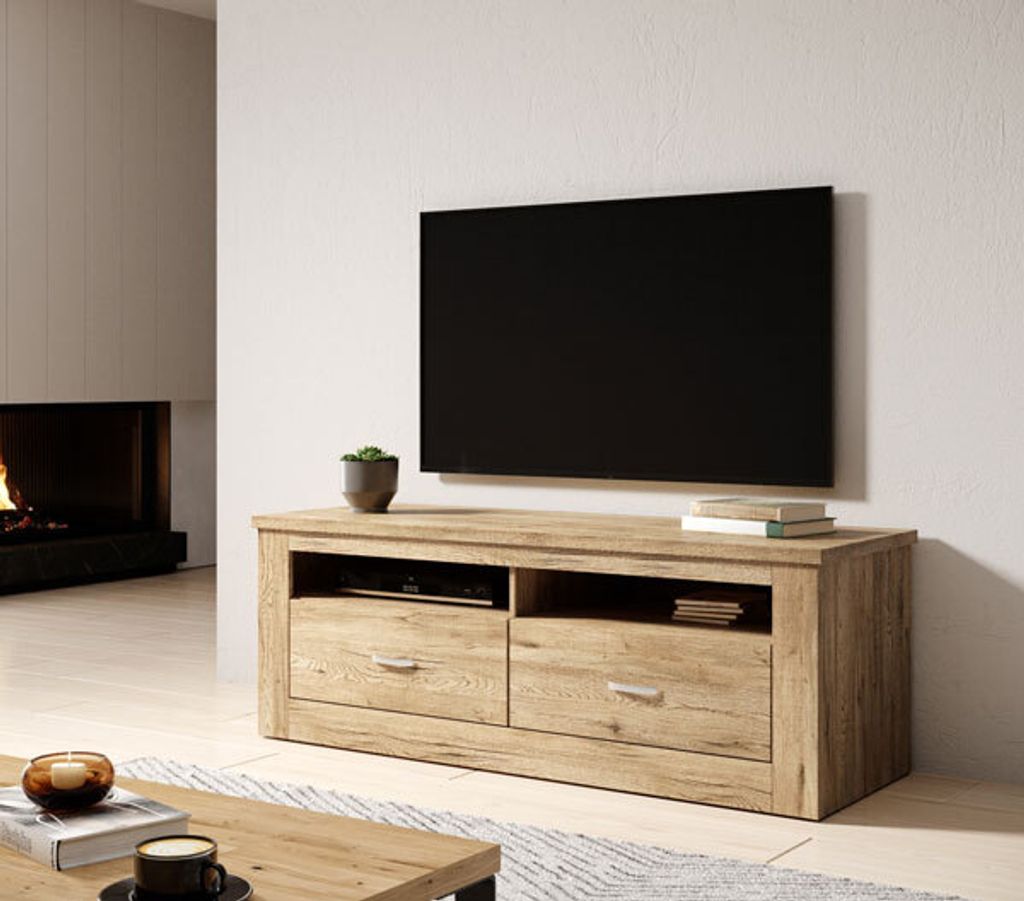 Lowboard TV-Unterschrank 154cm bartex eiche mit Schubladen Produktbild 