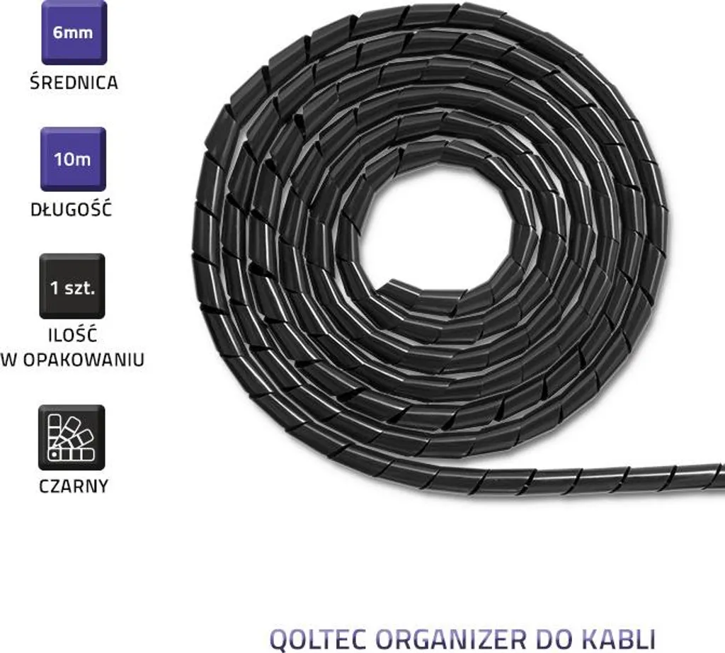 Qoltec Cable organizer 6mm 10m Black - 2