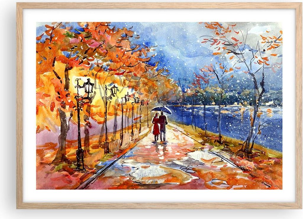 Gerahmtes Poster - Rahmen in heller Eiche - Park Paar Baum - 70x50 cm - Wand Bild - Wanddeko - Wandbilder - Kunstposter - Wandposter - Bilderrahmen...