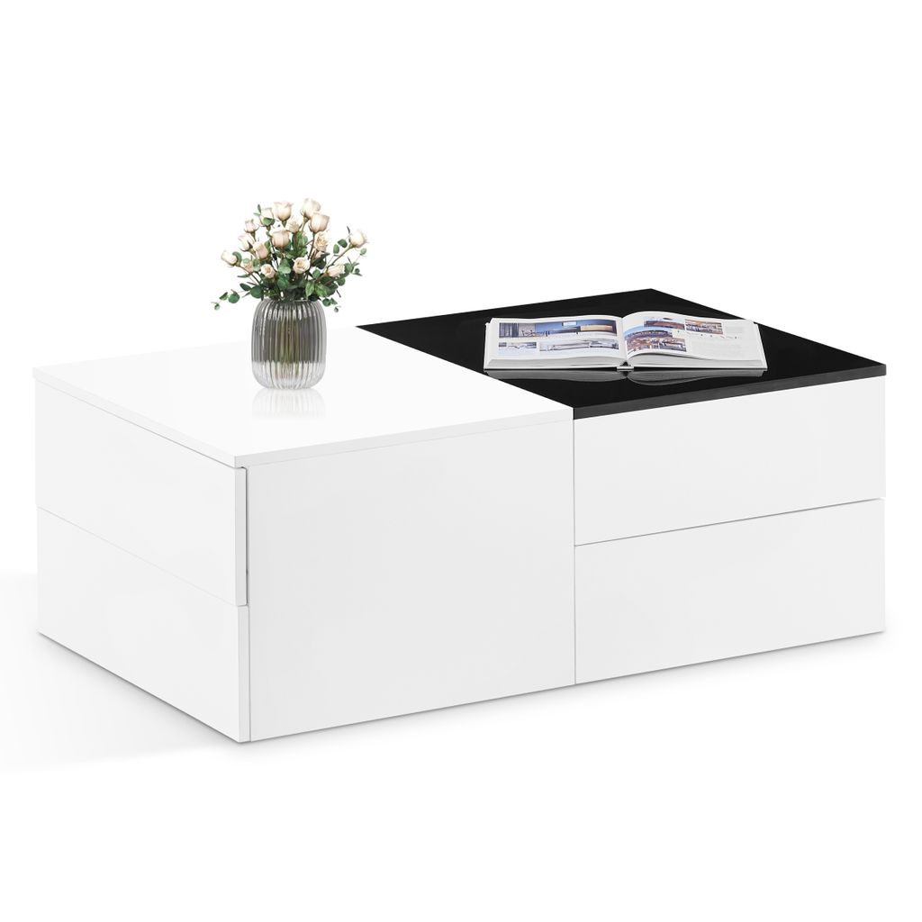 CLIPOP Couchtisch, 100x60x40cm Hochglanz mit stauraum 4 Schubladen Wohnzimmertisch,einstellbar Rechtecke Kaffeetisch