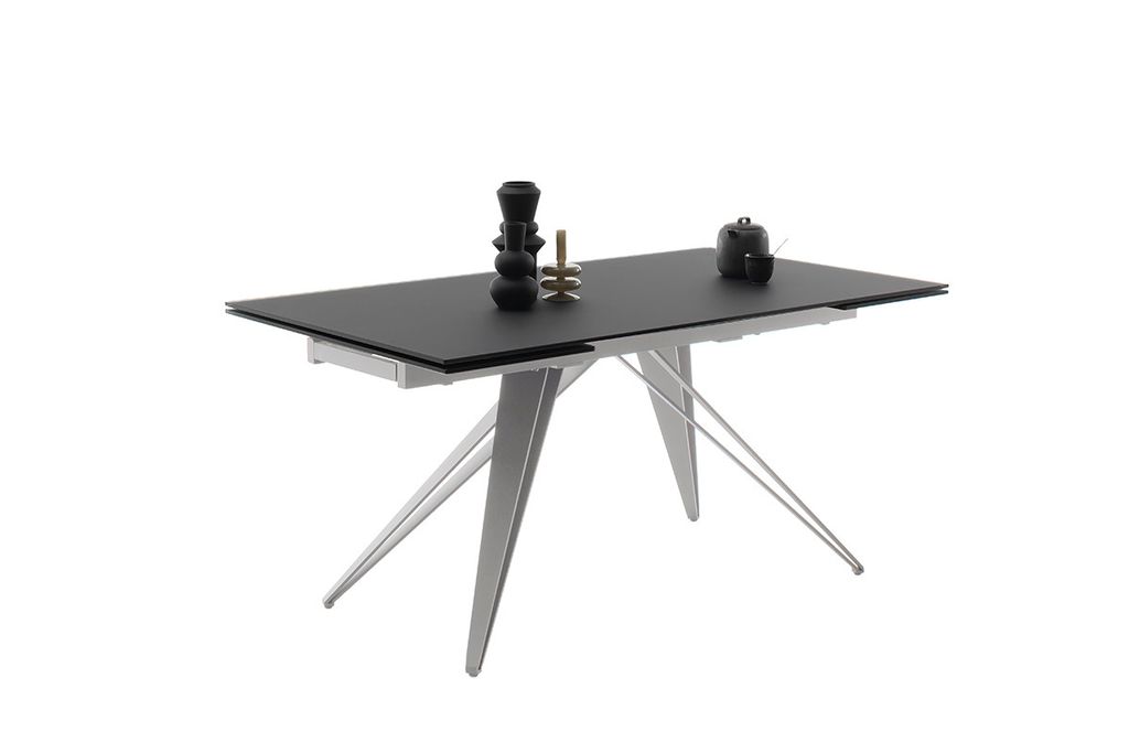 NEMURO Esstisch Auszugtisch 160 (240) cm Edelstahl Glas schwarz