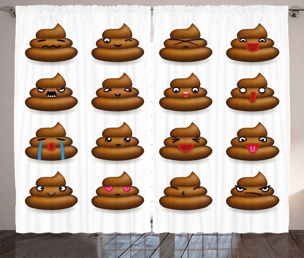 ABAKUHAUS Poop Emoticon Rustikaler Vorhang, Gesichtsausdrücke, Für den Inn und Outdoor Bereich geeignet Waschbar Druck Klar Kein Verblassen, 280 ...