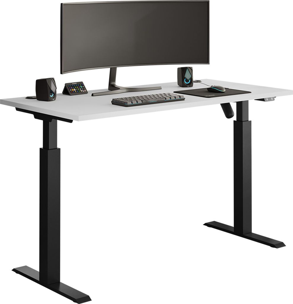 MIRJAN24 Gaming Schreibtisch Malta II, Elektrisch höhenverstellbar, Beine aus Metall, Höhe: 73 - 121 cm (Farbe: Hellgrau)