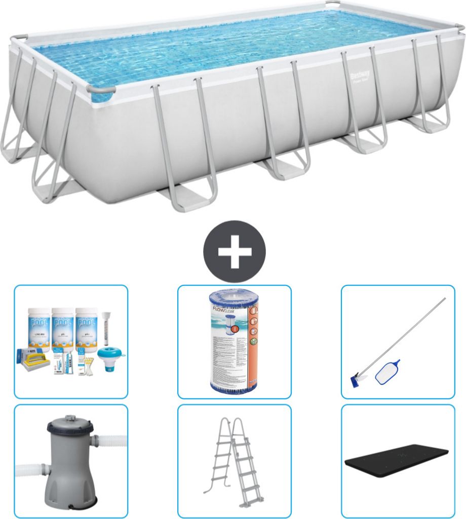 Bestway Rechteckiges Power Steel-Schwimmbecken – 488 x 244 x 122 – Grau, inklusive Pumpe – Leiter – Abdeckung Wartungspaket - Filter - Rein...