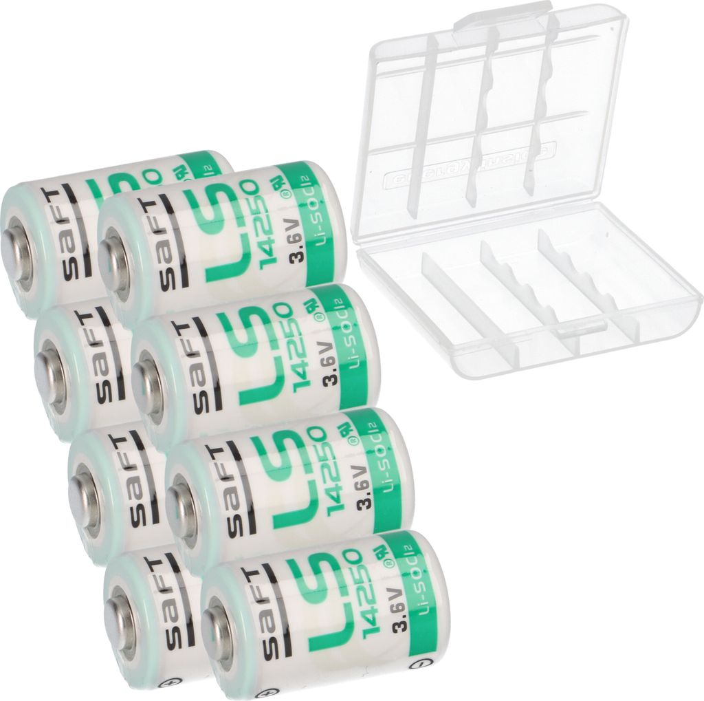 8× Saft LS14250 – 1/2 AA Lithium 3,6 V (Li-SOCl2) Industrie-Batterien, Box