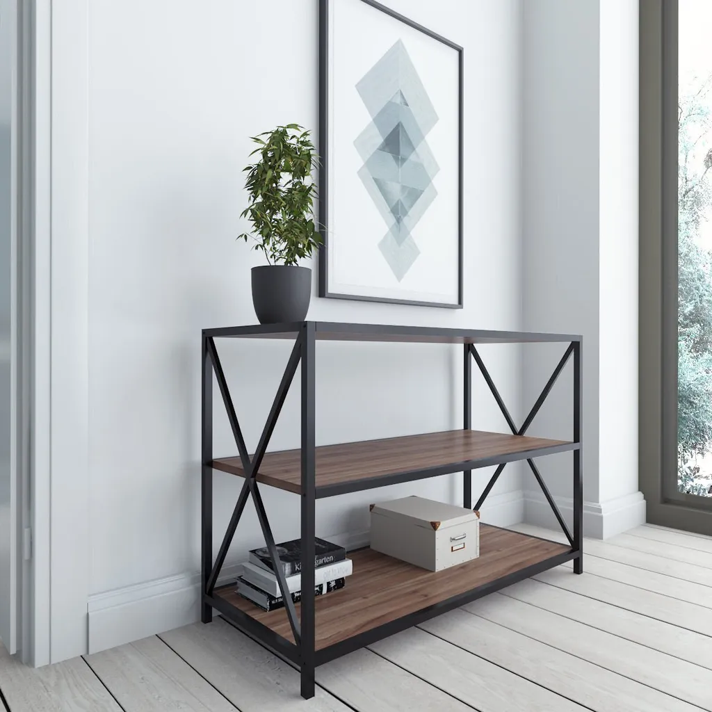 Buffet Zena compact pour petits espaces - Rangement noyer 94x40x65 cm