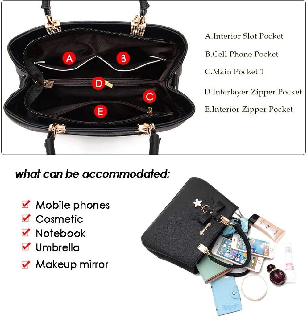 Damen Umhängetasche Mit Katzenohren - Schwarz PU Leder Für Büro & Freizeit