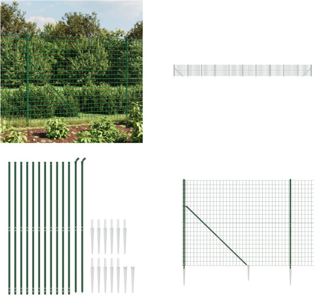 vidaXL Maschendrahtzaun mit Bodenhülsen Grün 2x25 m - Maschendrahtzaun - Maschendrahtzäune - Gartenzaun - Drahtzaun