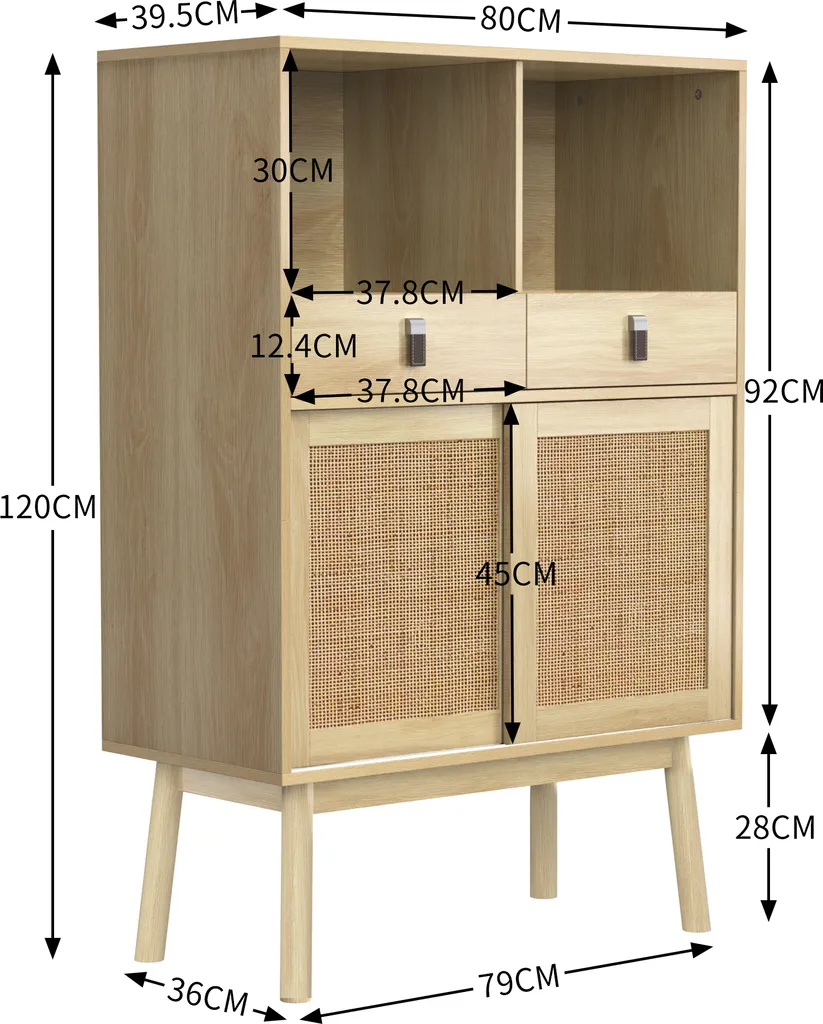 Meuble de rangement robuste avec pieds de 28cm et façades rotin - 3