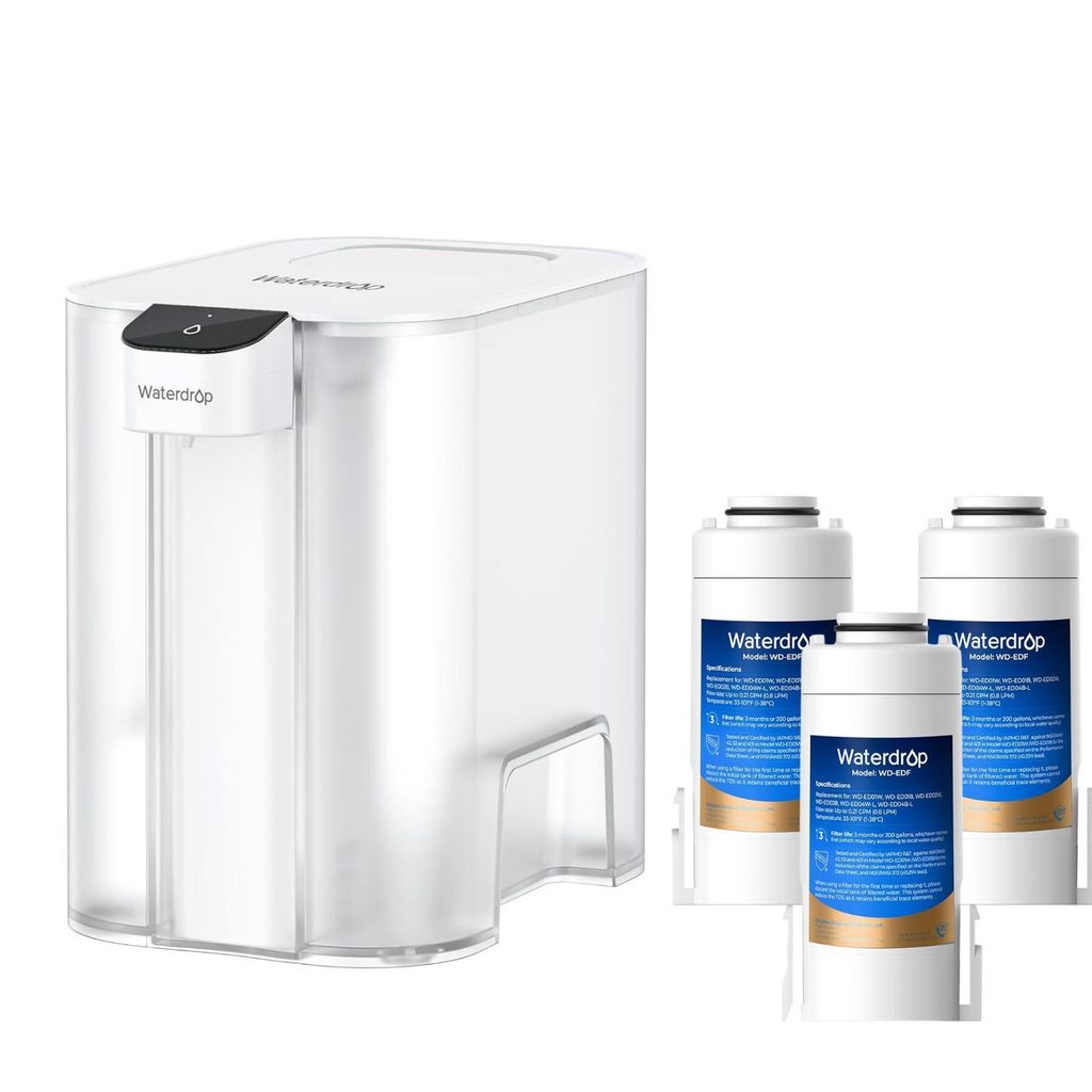 Waterdrop Mega Sofortiger Elektrischer Wasserfilterkrug mit 3 Filter, 6L Wasserfilterkannen, Reduziert Chlor, Blei, Quecksilber, 757 Liter, Weiß
