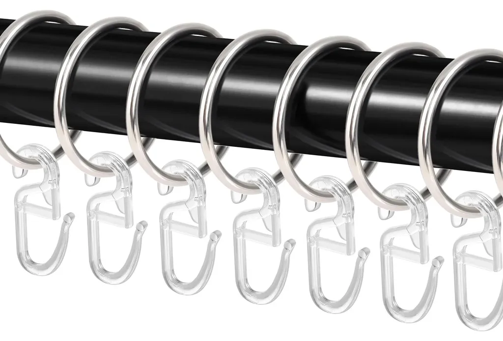 Anneaux Rideau 32mm Anti-Accroc en Métal Argent avec 50 Crochets