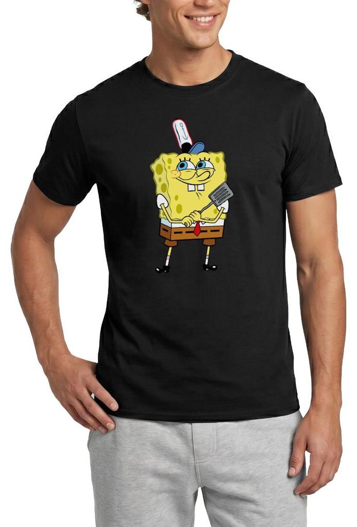 Spreadshirt SpongeBob Schwammkopf Burger Braten Männer T-Shirt, XL, Schwarz