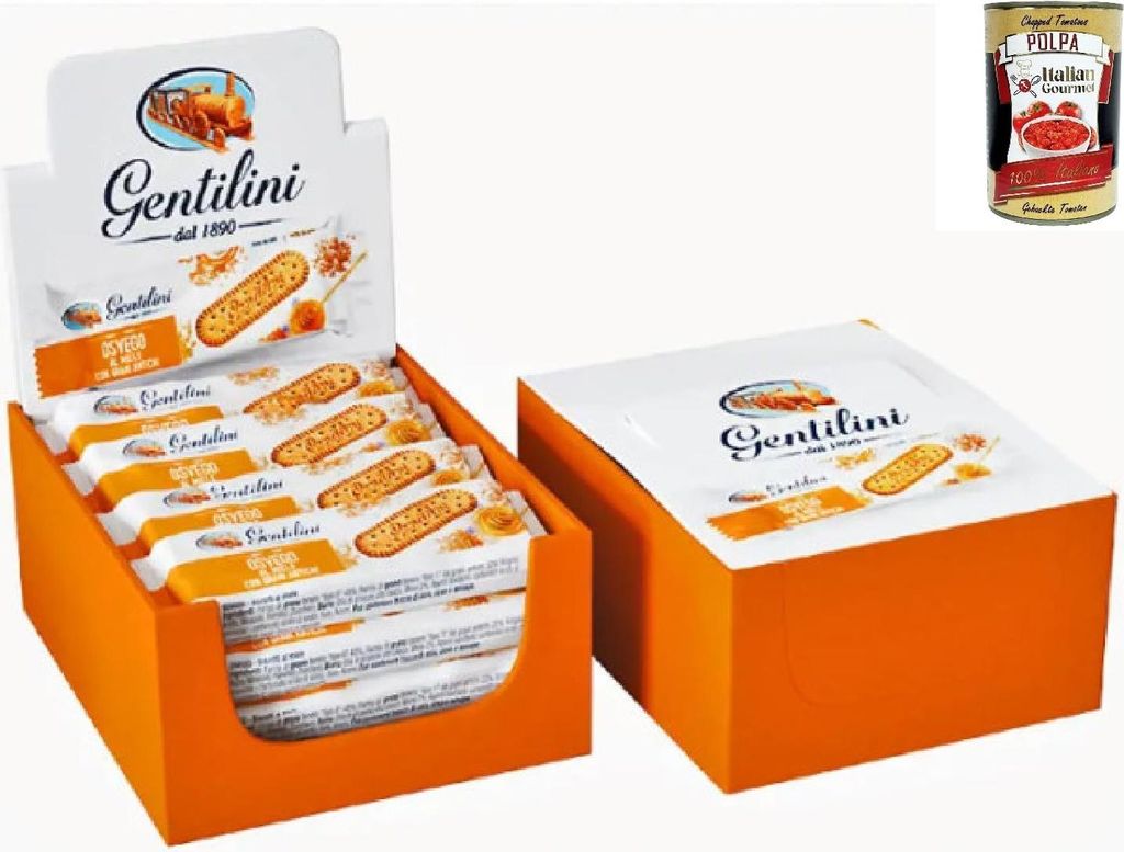Gentilini Osvego al miele con grani antichi 12x27g, Honigkekse mit Urgetreide Box 12x27g + Italian Gourmet polpa 400gr