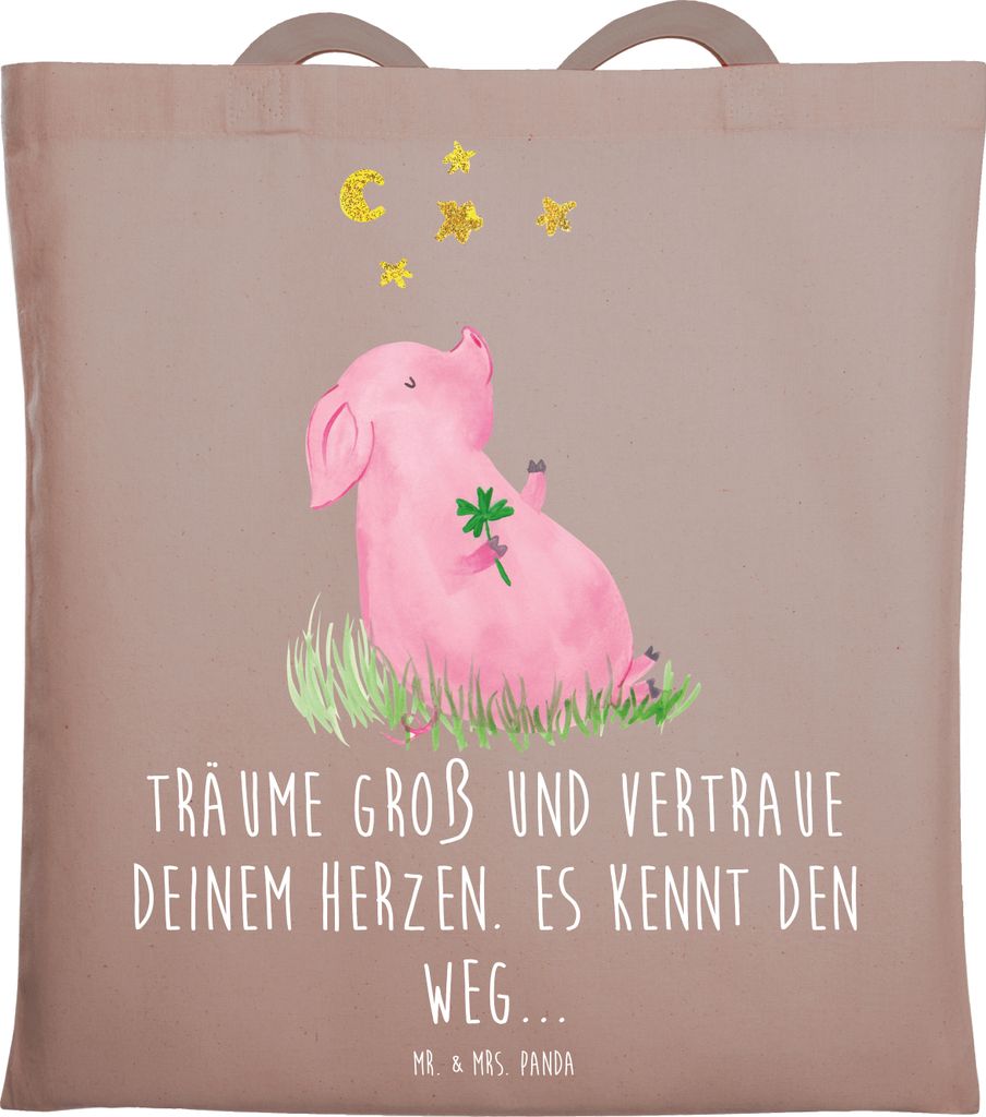 Mr. & Mrs. Panda Tote Bag Herzen Vertrauen - Braun Pastell Produktbild 