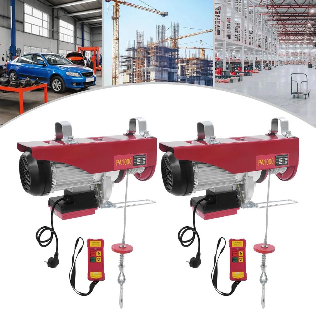 Elektrische Seilwinde - Elektro-Seilzug - Bis 1000 kg (Doppelstrang), 500 kg (Einzel) - 12 m Stahlseil, 6 mm - 1800 W Motor - Funkfernbedienung 80 ...