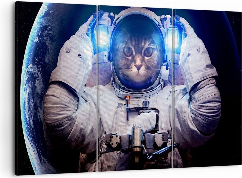 Bild auf Leinwand - Leinwandbild - Kosmonaut Katze - 105x70cm - Wand Bild - Wanddeko - Wandbilder - Leinwanddruck - Bilder - Kunstdruck - Wanddekor...