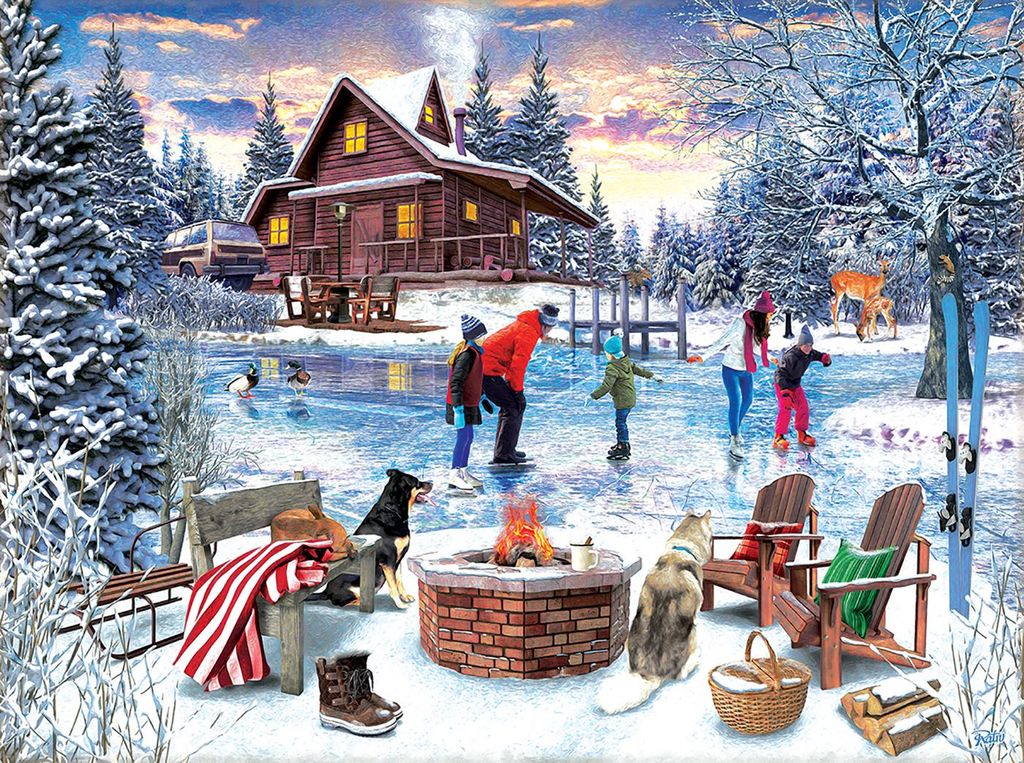 SunsOut Puzzle Schlittschuhläufer am Lagerfeuer - 1000 Teile Puzzle