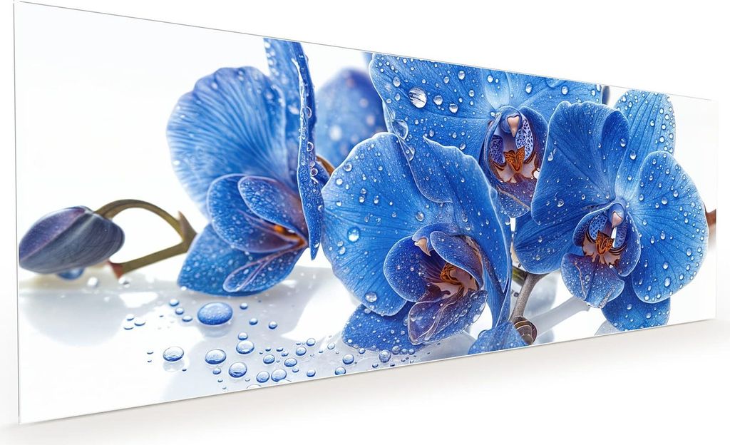Küchenrückwand Spritzschutz Glas mit Motiv Blaue Orchideen 40 x 40 cm