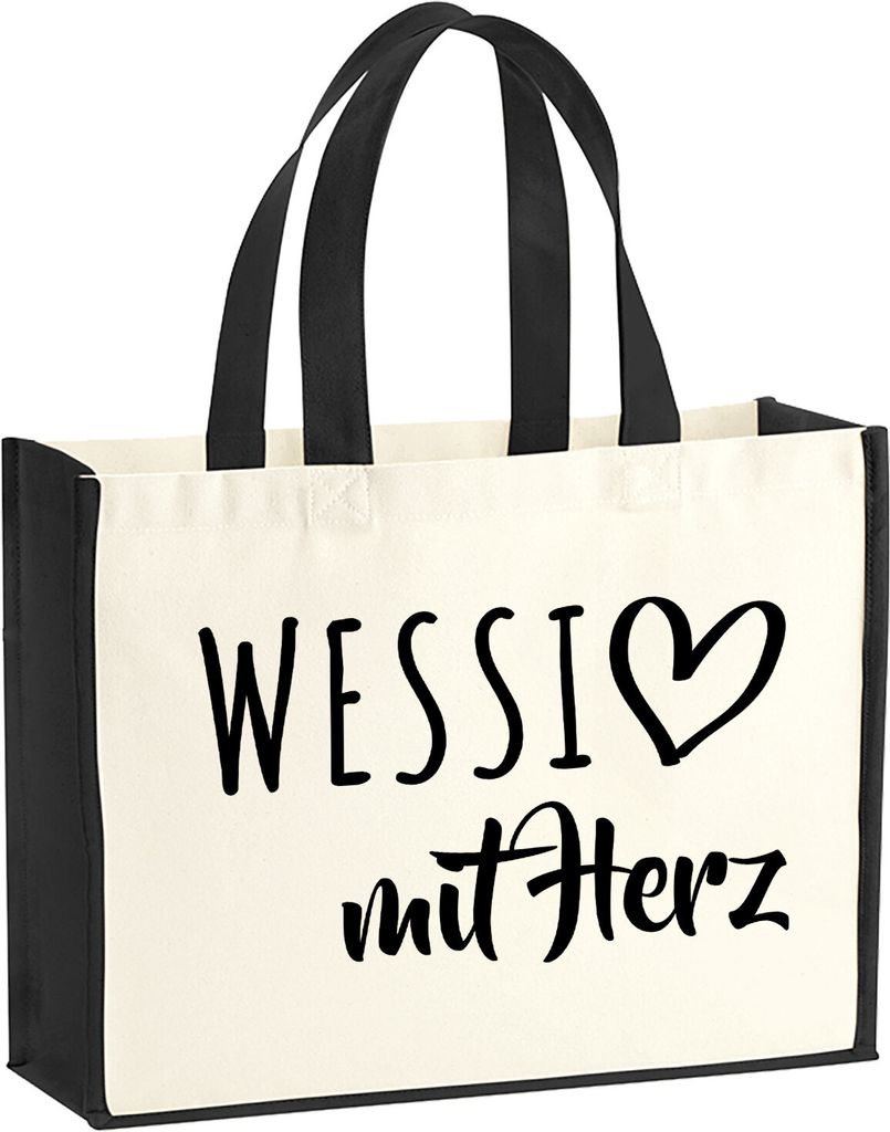 Huuraa Jutetasche Wessi mit Herz 21 Liter Black Jute und Baumwolle Einkaufstasche Geschenkidee