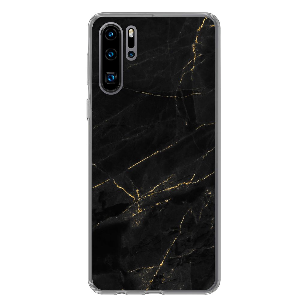 MuchoWow Handyhülle Schutzhülle Hülle für Huawei P30 Pro Marmor - Schwarz - Gold - Chic - Marmoroptik - Design Silikon Softcase Handy Hülle ...