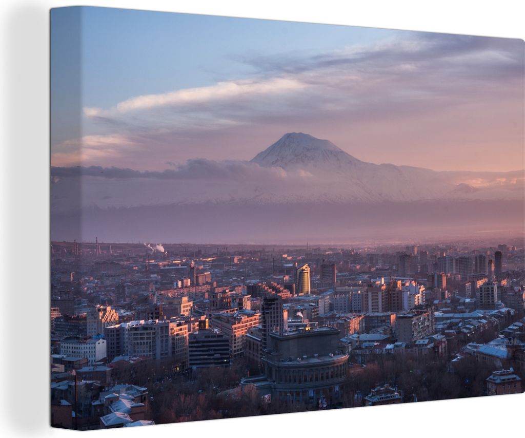 OneMillionCanvasses - Leinwandbilder - 140x90 cm, Sonnenuntergang am Ararat und Eriwan, Wandbilder Kunstdruck Wanddekoration - Foto auf Leinwand ...