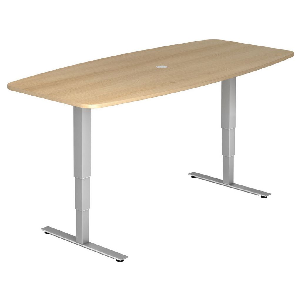 Büro Schreibtisch Stehtisch Konferenztisch höhenverstellbar 220x103/83 cm Modell XDSM22 mit Memory-Schalter E = Eiche-ohne PC Halter-silber