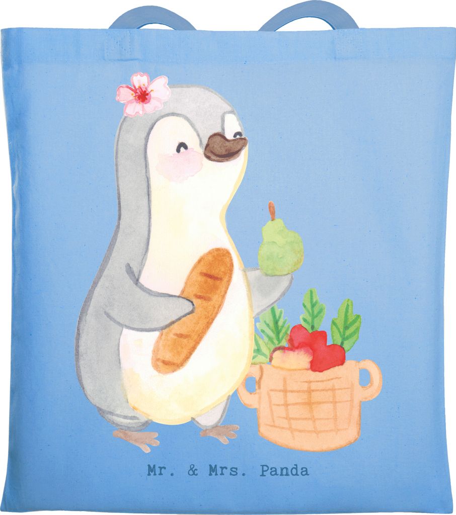 Mr. & Mrs. Panda Tote Bag Obsthändlerin Herz - Sky Blue - Geschenk, Obstverkäuferin, Wochenmarkt, festivaltasche, Shopping Tasche, Obstplantage, ...