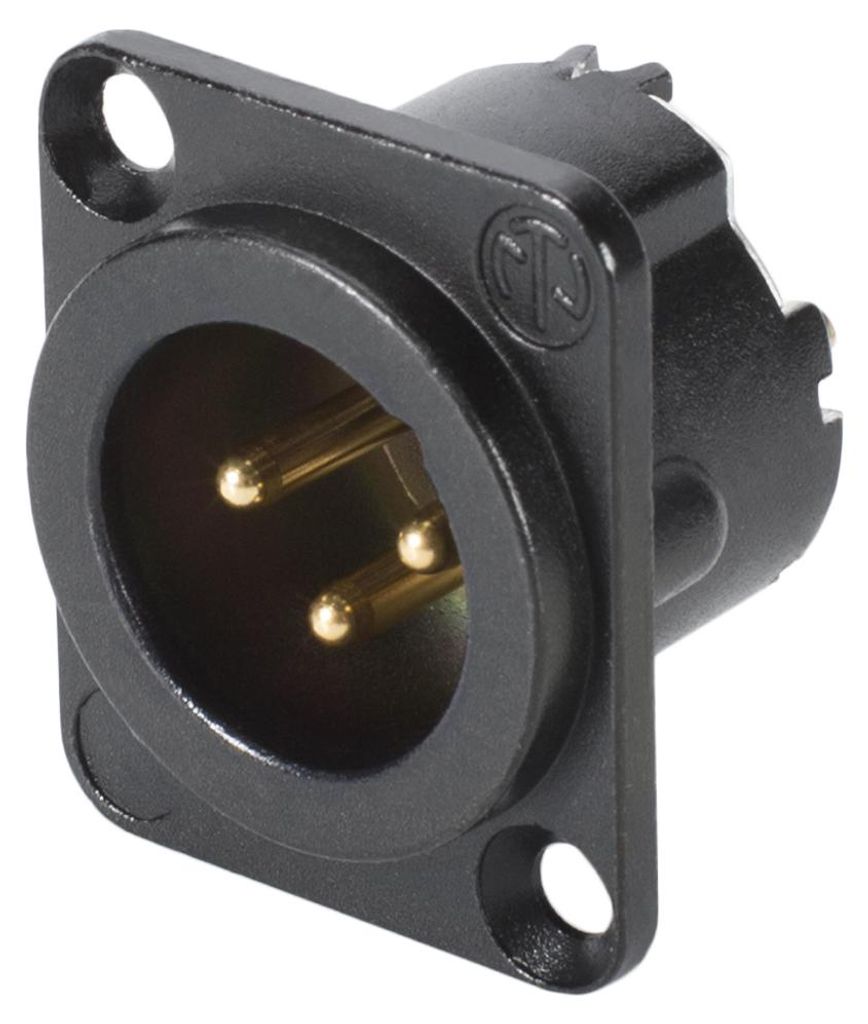 NEUTRIK XLR, 3-pol , Metall-, Löttechnik-Einbaustecker, vergoldete Kontakt(e), Type D, schwarz verchromt