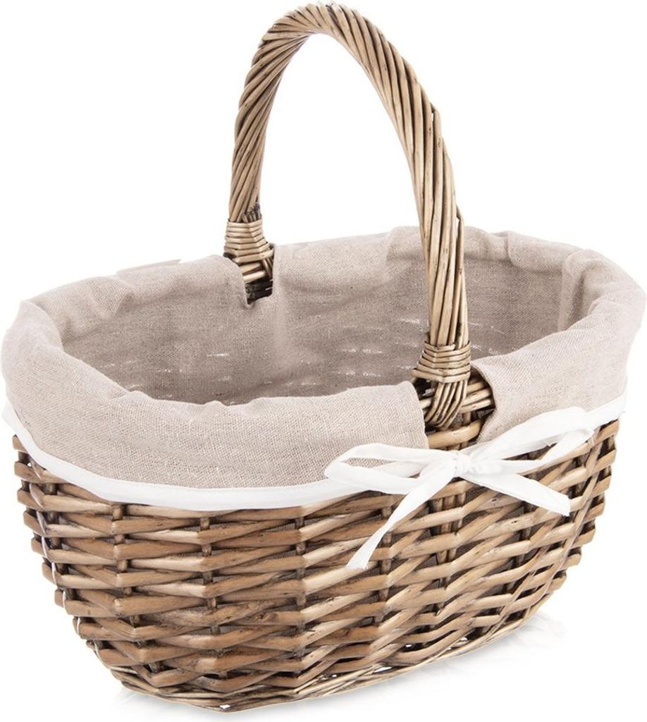 Orion | Picknickkorb aus Weide - mit Griff - 32,5x24x32 cm - Handgefertigt - Mit Stoffeinsatz - Weidenkorb - Einkaufskorb