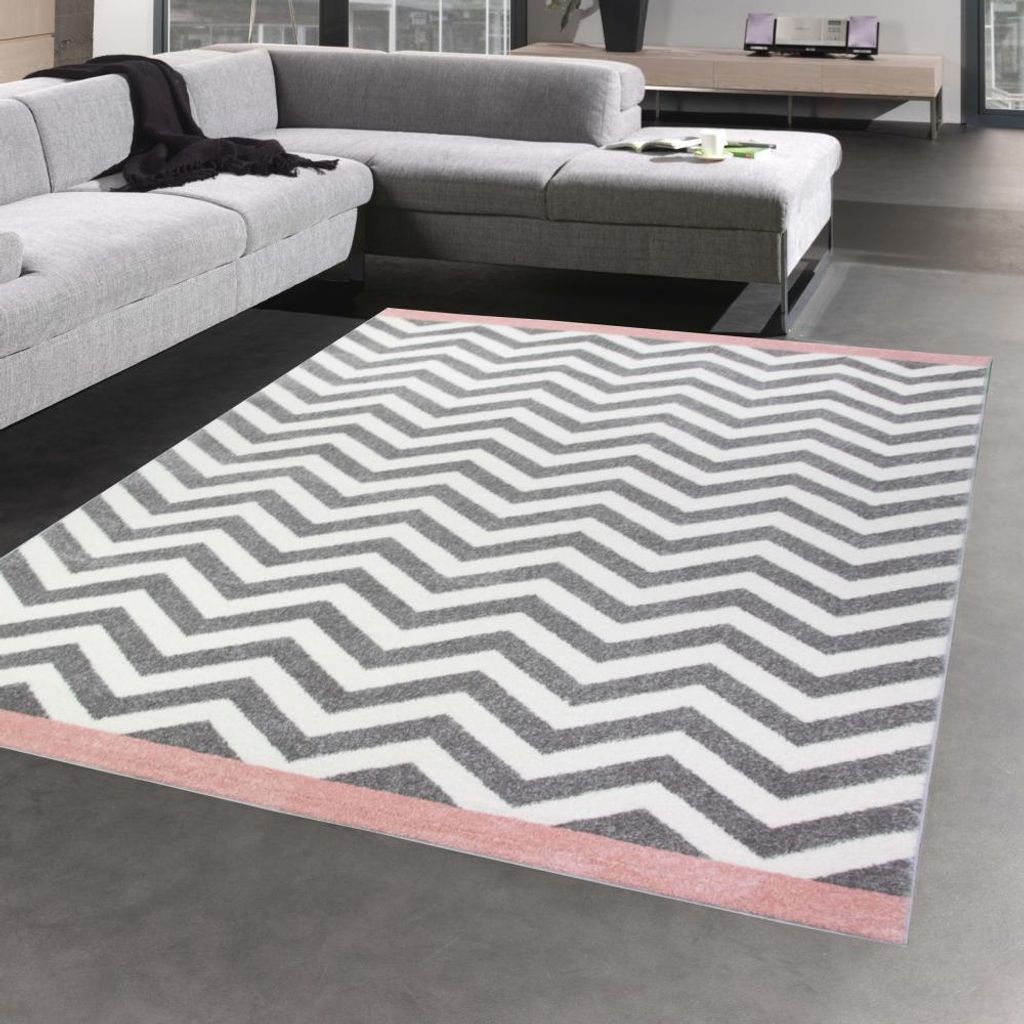 Teppich modern Skandinavisches Design in Rosa Creme Grau Größe - 80x150 cm