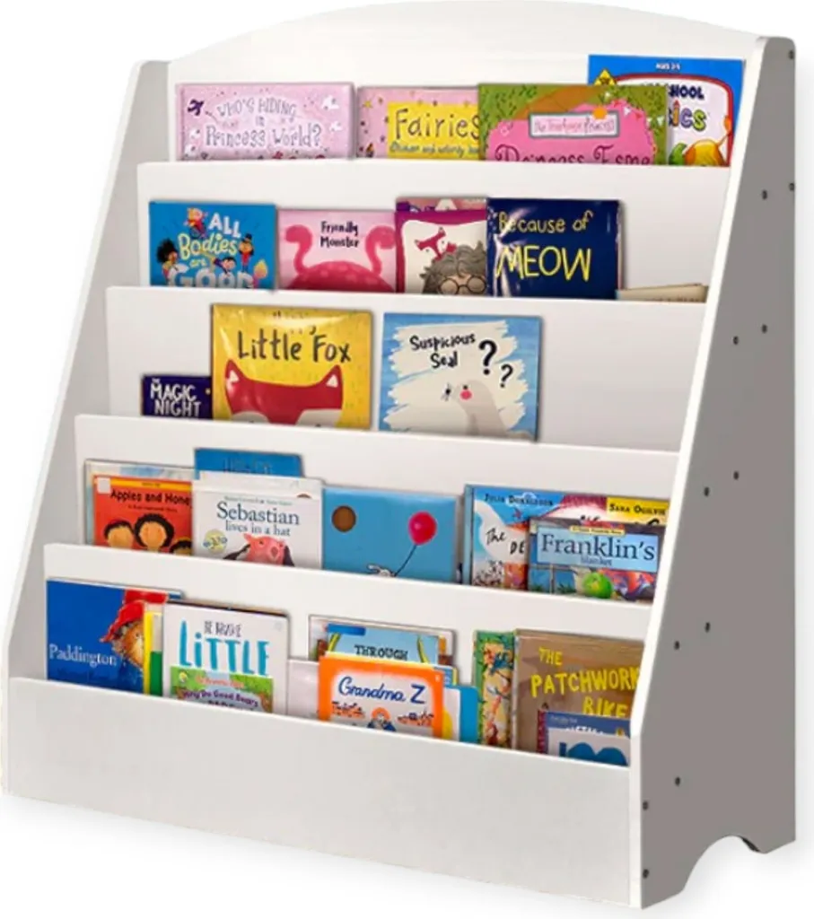 Rangement livres enfant 5 niveaux stable en bois blanc facile à assembler