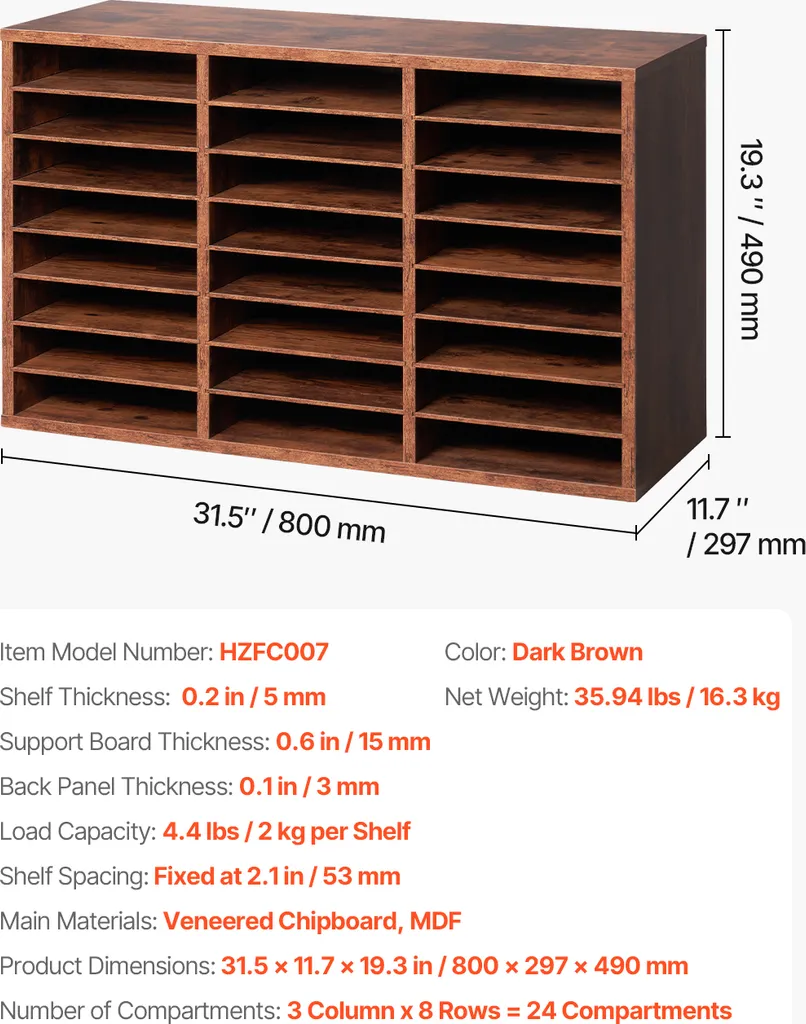Trieur de documents modulable 24 cases en bois pour tri de courrier - 7