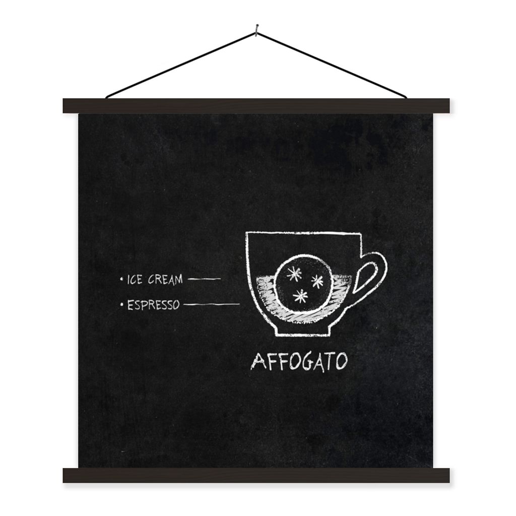 MuchoWow Textilposter Kaffee - Affogato - Zitate - Text - Retro 60x60 cm mit schwarzem Rahmen - Posteraufhänger