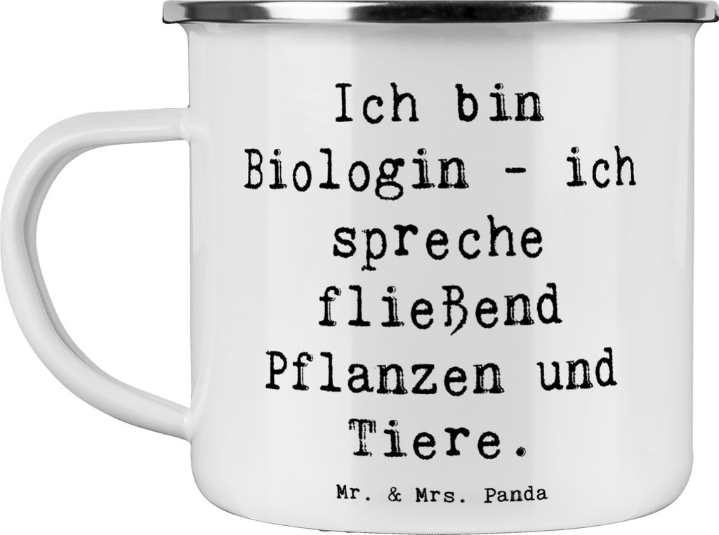 Mr. & Mrs. Panda Teetasse Spruch Sprechende Biologin - Weiß - Geschenk, Beruf, Entdecker, Emaille Becher, Tasse, Zoologe, Teebecher, Pott, Berufsp...