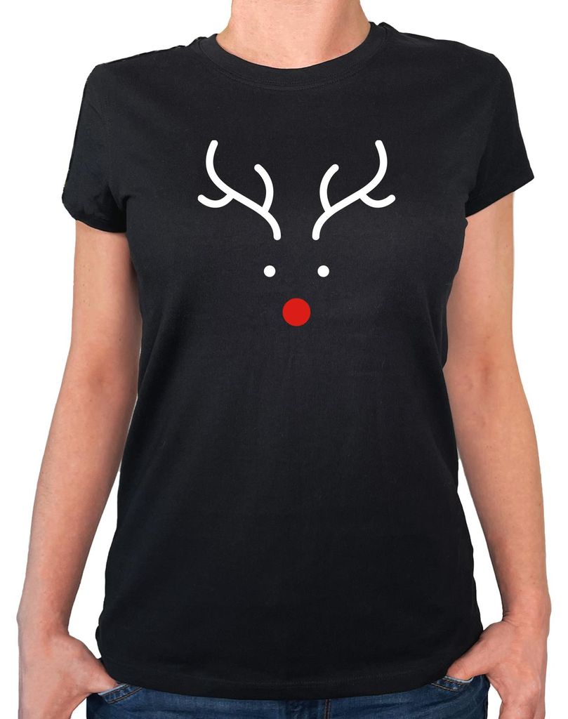 Huuraa Damen T-Shirt Rentier Rudolph M Black Bio Baumwolle Fairtrade Damenshirt Geschenkidee