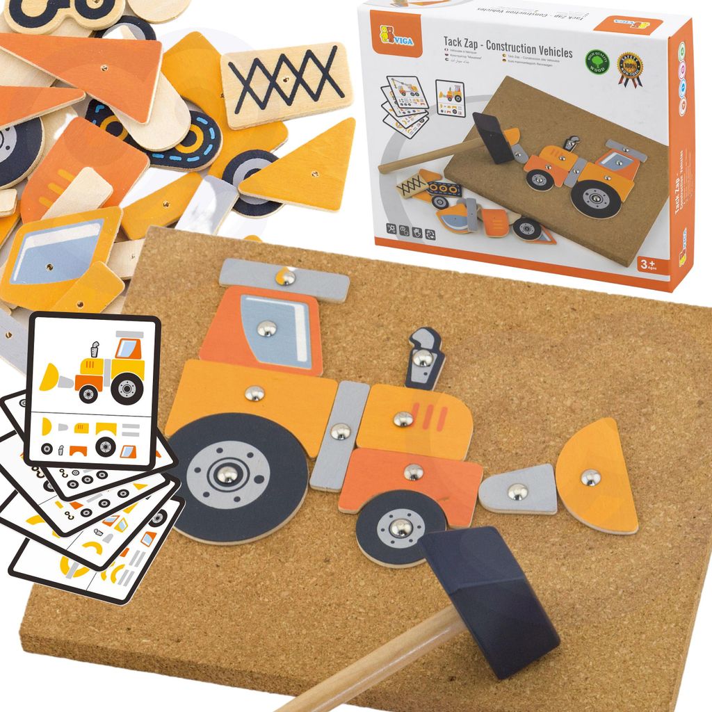 VIGA Holz-Steckpuzzle „Baumaschinen“, 45 Teile, Montessori Produktbild 