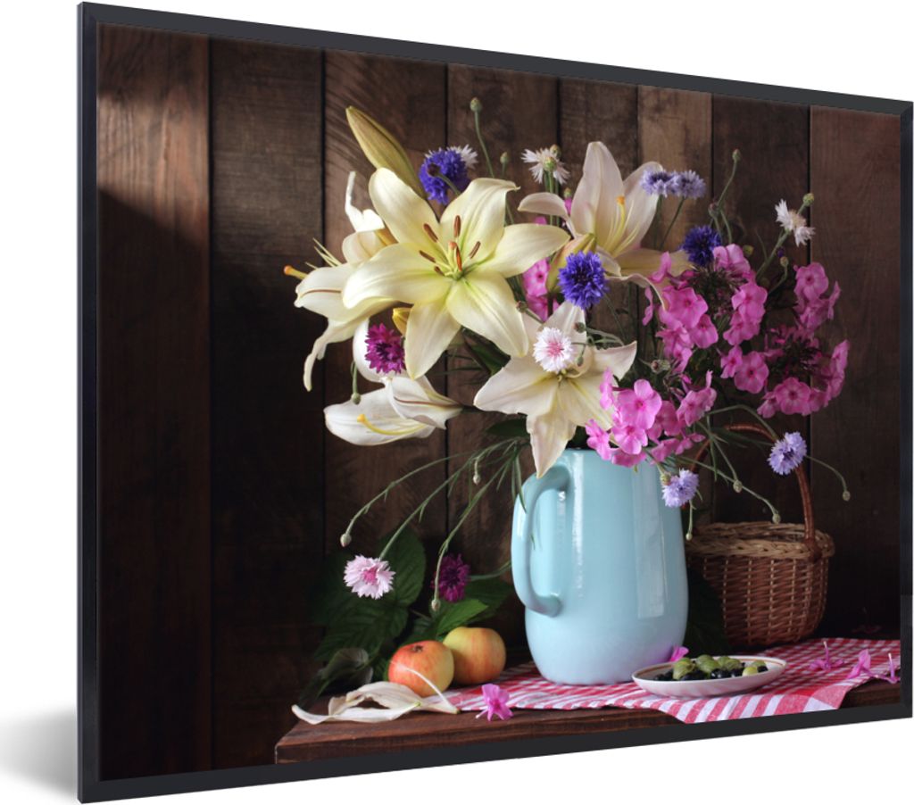 MuchoWow Gerahmtes Poster Korb - Blumen - Sommer 40x30 cm - Poster mit Schwarzem Bilderrahmen Wandposter Rahmen Foto Bilder - Kunstposter - Wandd...