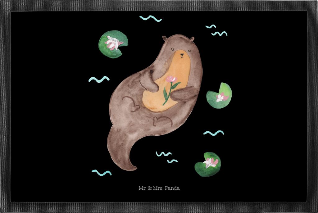 Mr. & Mrs. Panda Schmutzfangmatte Otter Seerose 50 x 75 cm - Schwarz - Geschenk, Fußabtreter, Seeotter, fußmatte, Bodenvorleger, glücklich, Wass...