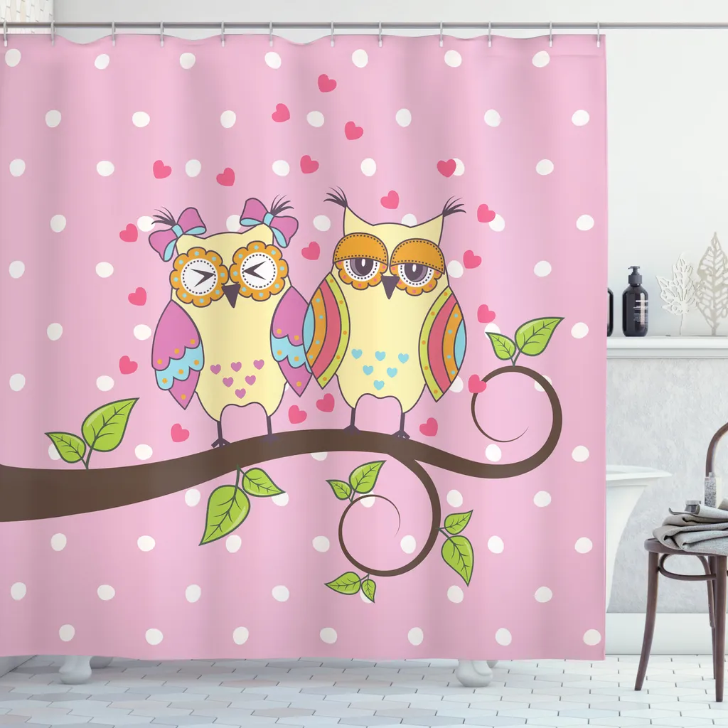 Tenda Doccia Gufi Innamorati 175x200 cm - ABAKUHAUS Antimuffa e Lavabile