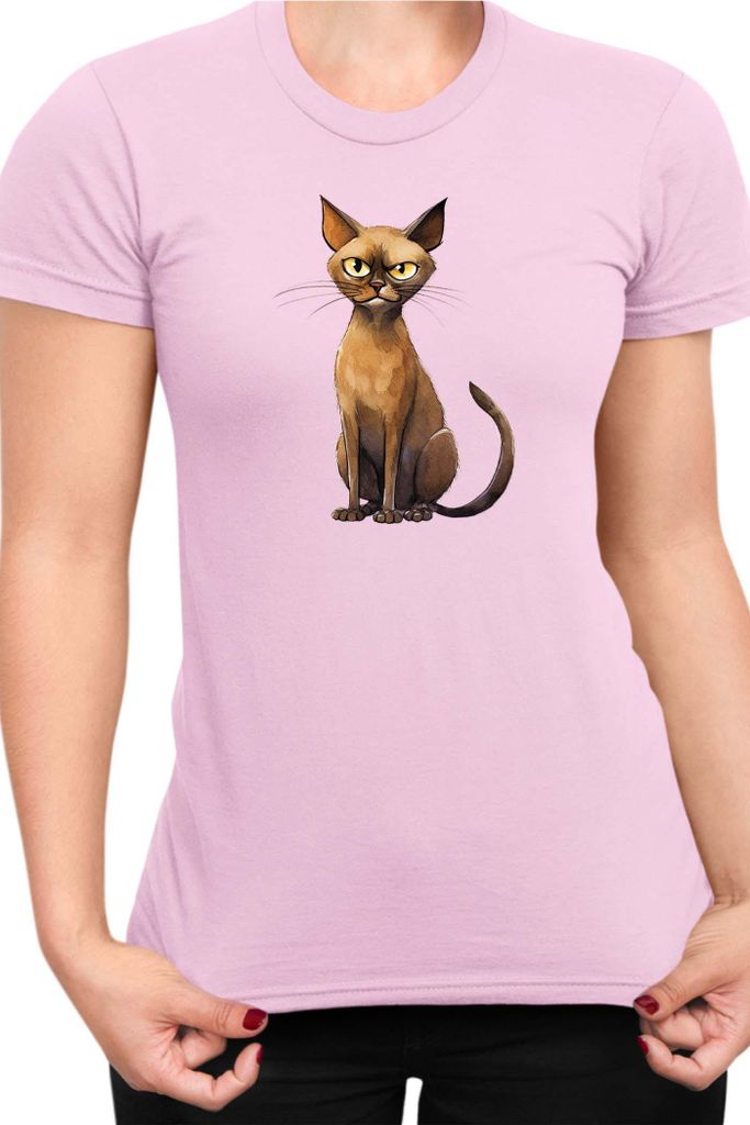 Damen T-Shirt Funny Cats Breeds Burmese Cat 019, Lady XL / Hellrosa