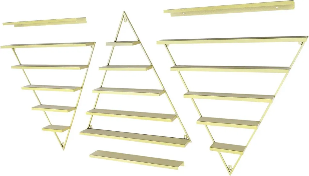 Étagère à vernis triangulaire dorée - Support mural métal 5 niveaux