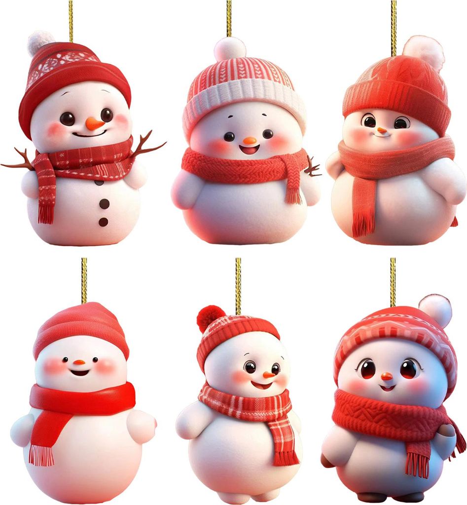 Weihnachtsschmuck in Form eines 2D-Cartoons (Schneemann) zum Aufhängen mit Kordel – festliche Weihnachtsdekoration