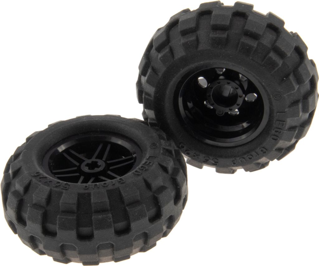 2x Lego Technic Rad 56x26 Felge 30.4x20 schwarz Reifen Auto Produktbild 