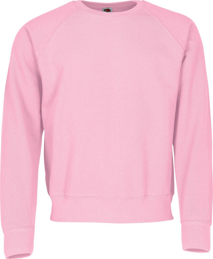 A pink sweatshirt is shown against a white background.