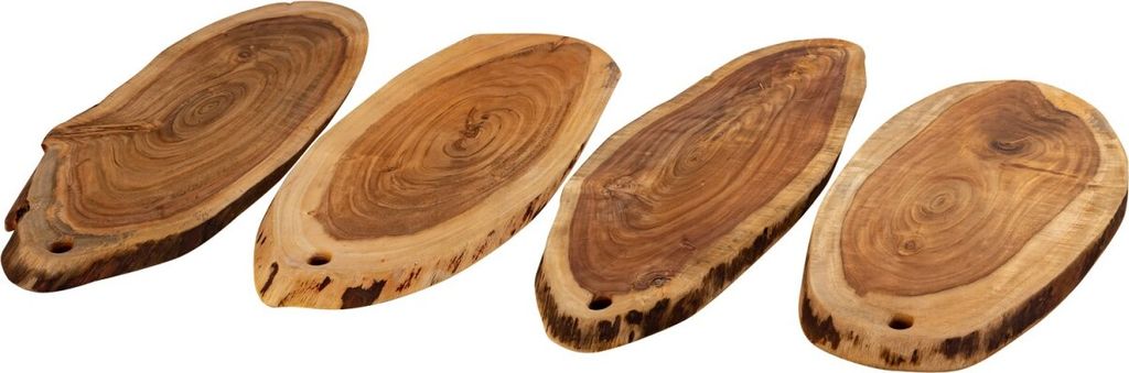 Soma Servierbrett Baumscheibe 4- o. 8-teilig Schneidebrett Holz Serviertablett Deko Akazie massiv 60 x 30 cm 4 Stück Masterbox
