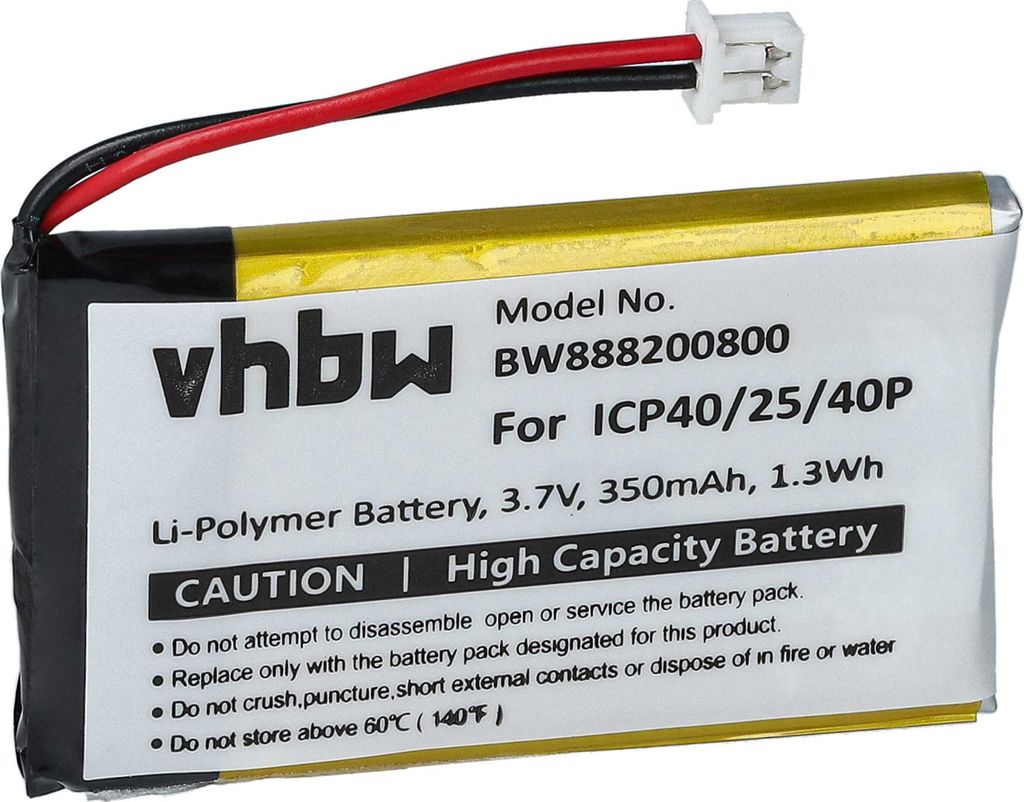 vhbw Akku kompatibel mit Sena SMH-5 Wireless Headset Kopfhörer (350 mAh, 3,7 V, Li-Polymer)
