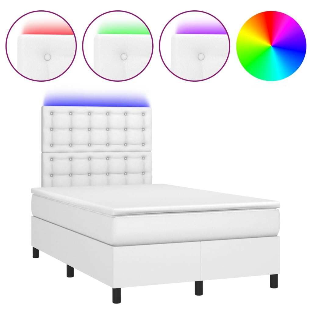 "im Sonderangebot"Boxspringbett Modernes/Doppelbett - Polsterbett Erwachsene/r /Kind - mit Matratze & LED Weiß 120x200cm Kunstleder - Klassische B...
